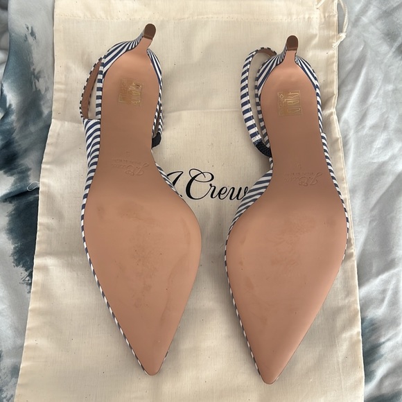 J. Crew NWOT Colette Strappy slingback D’Orsay blue & white striped pumps sz 9 - Picture 4 of 4